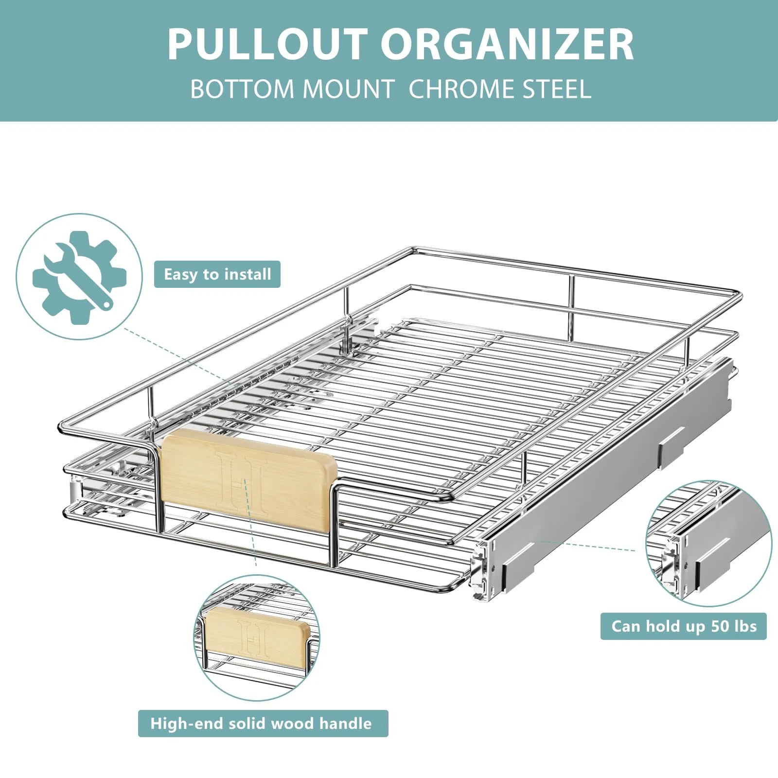 1 Tier Pull Out-Drawers For Kitchen Cabinet With Wooden Handle