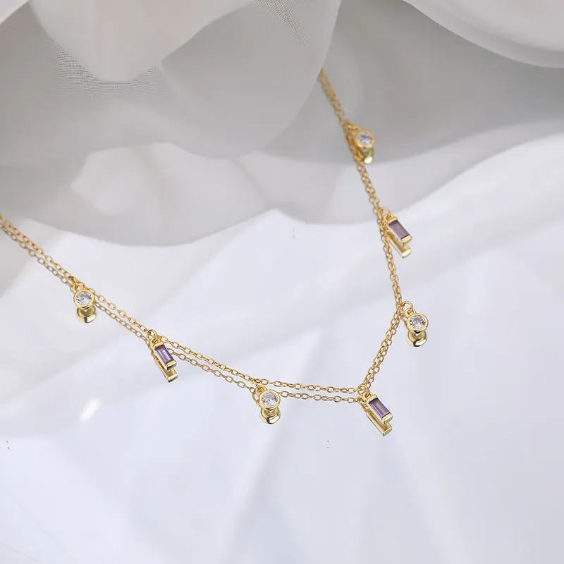 18k Gold Plated Shimmer Beaded Crystal Zirconia Diamond Pendant Necklace