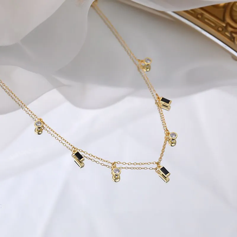 18k Gold Plated Shimmer Beaded Crystal Zirconia Diamond Pendant Necklace