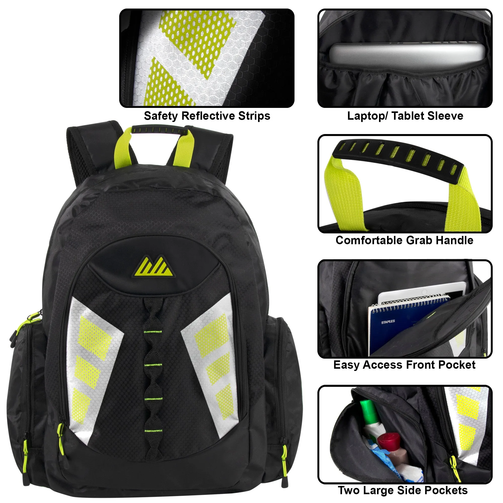 19 Inch Mountain Edge Multi-Pocket Reflective Backpack with Laptop Section - Black