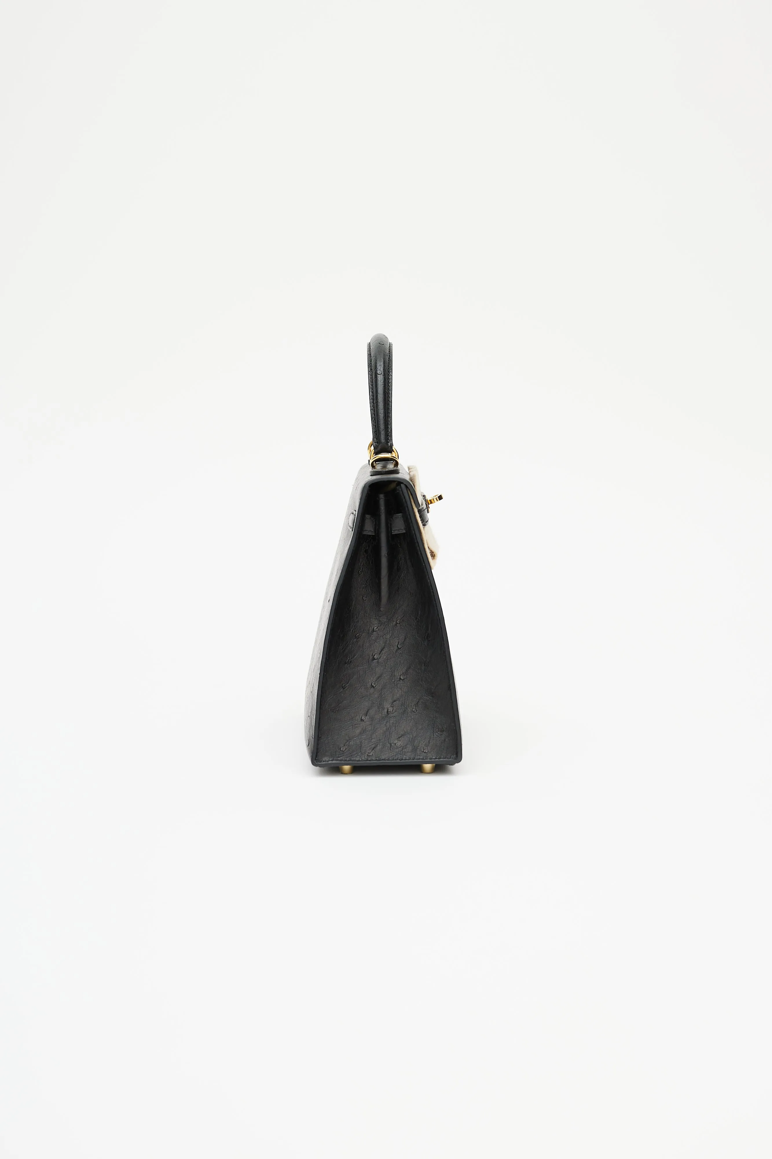 2021 Noir Ostrich & Gold Kelly Sellier 25 Bag