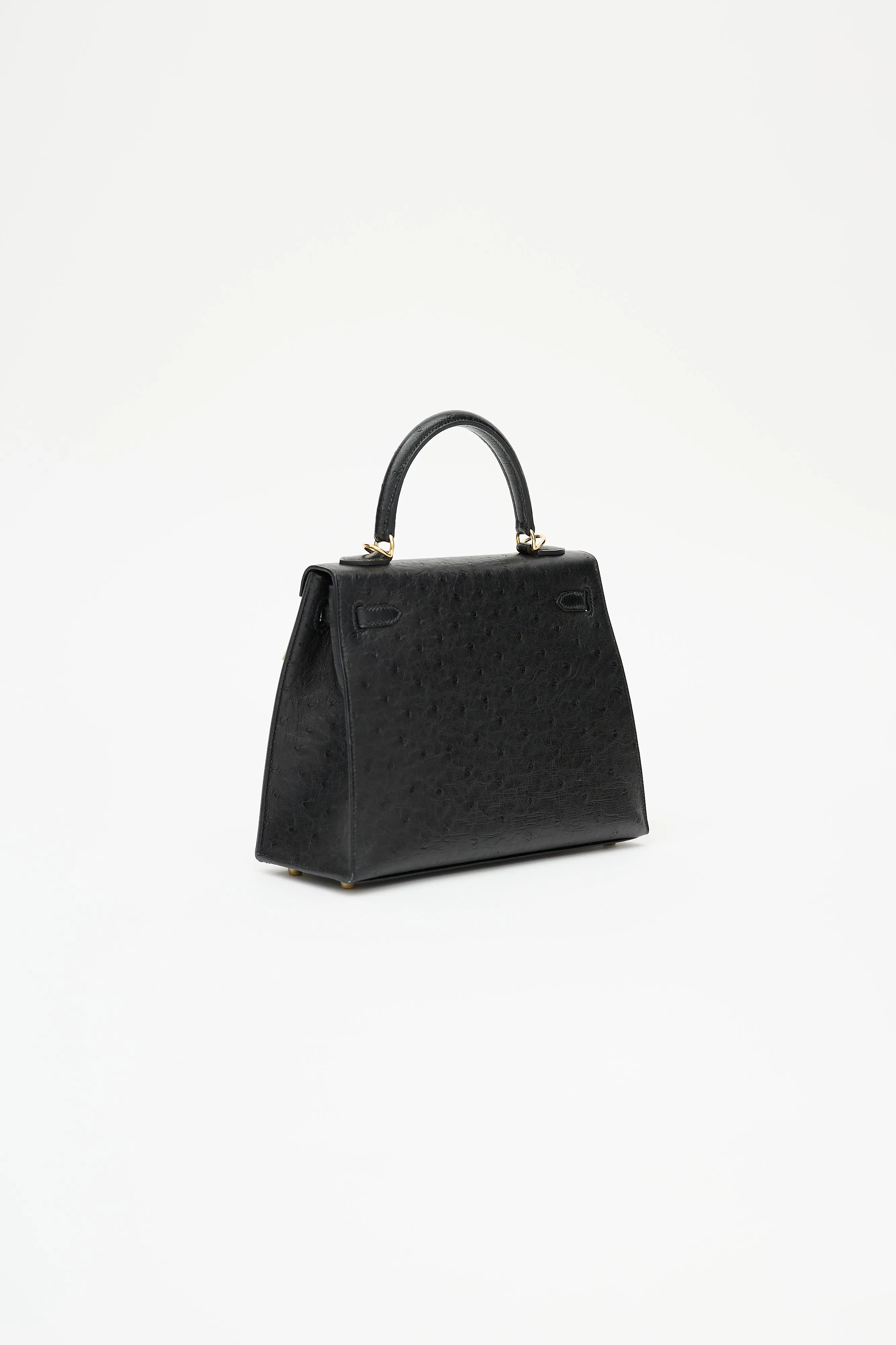 2021 Noir Ostrich & Gold Kelly Sellier 25 Bag