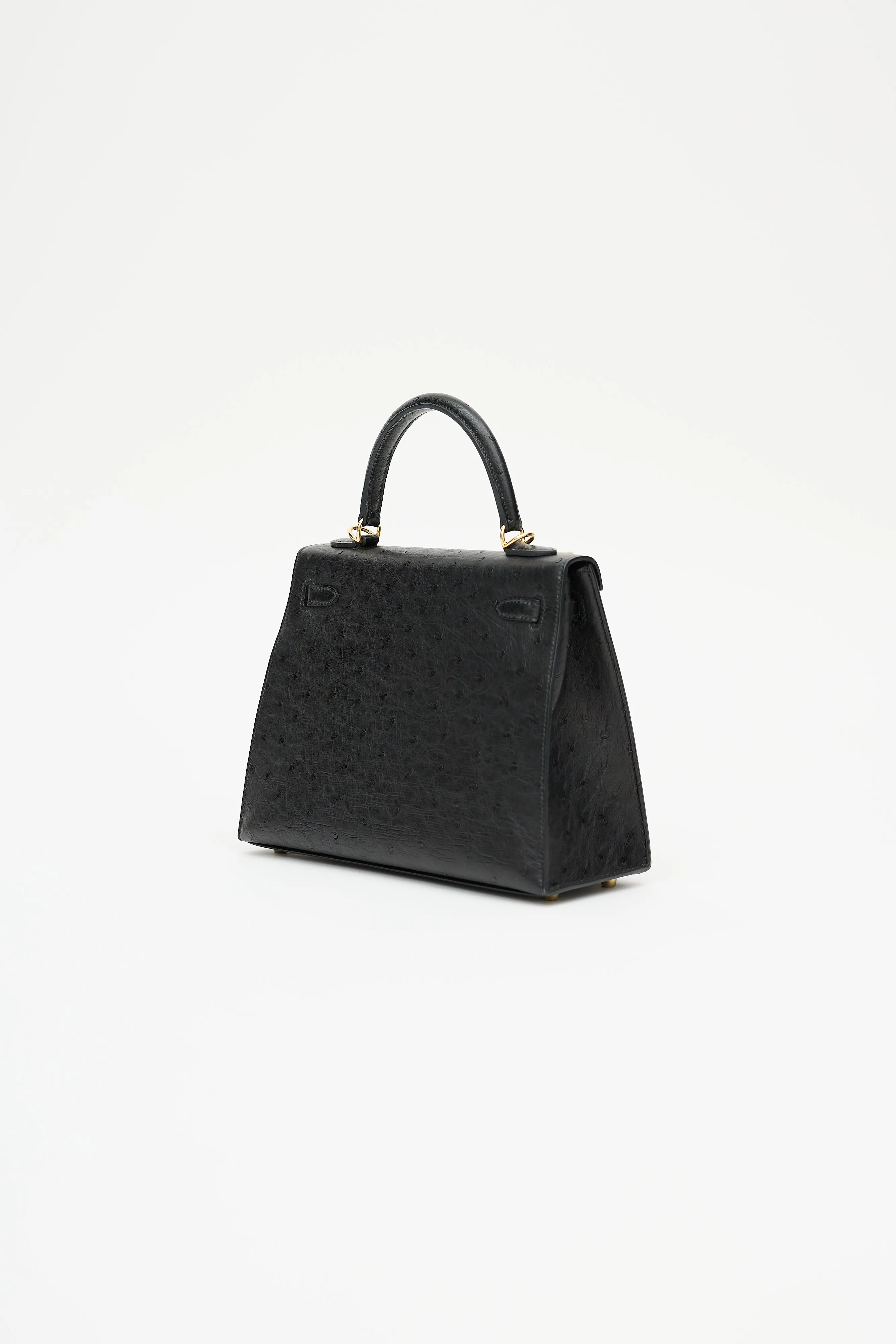 2021 Noir Ostrich & Gold Kelly Sellier 25 Bag