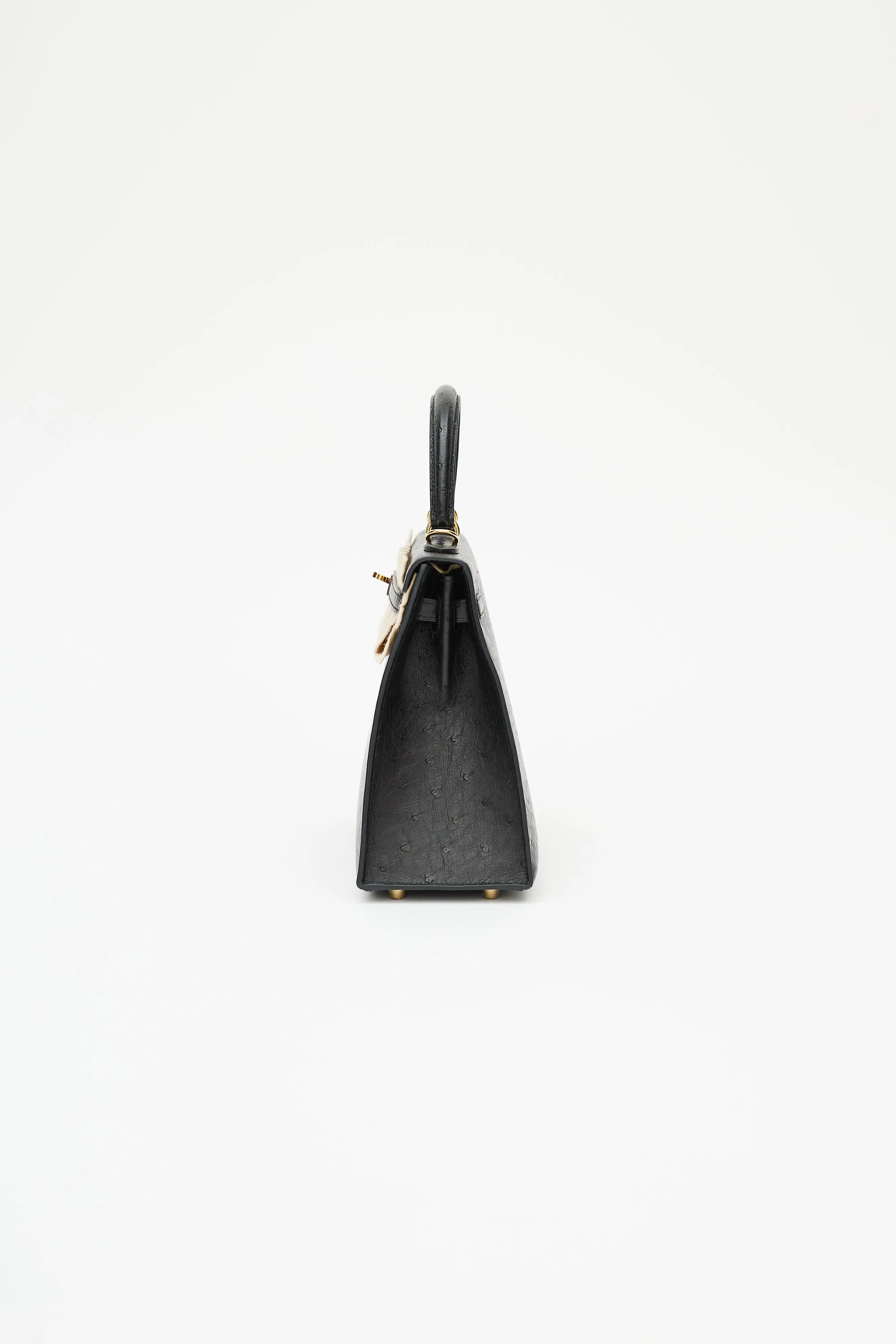 2021 Noir Ostrich & Gold Kelly Sellier 25 Bag