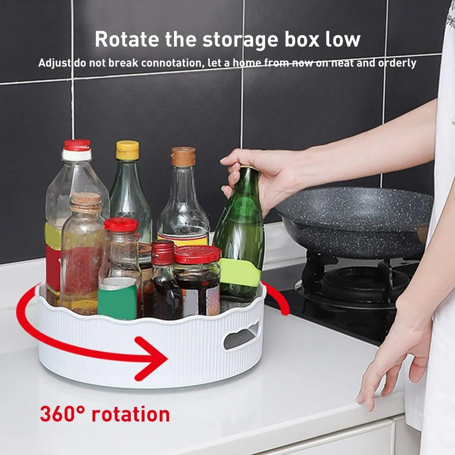 2840B 360 Degree Rotating Kitchen Organizer Trolley For Storage  /  Revolving Tray  /  Turntable Dining Table Organizer