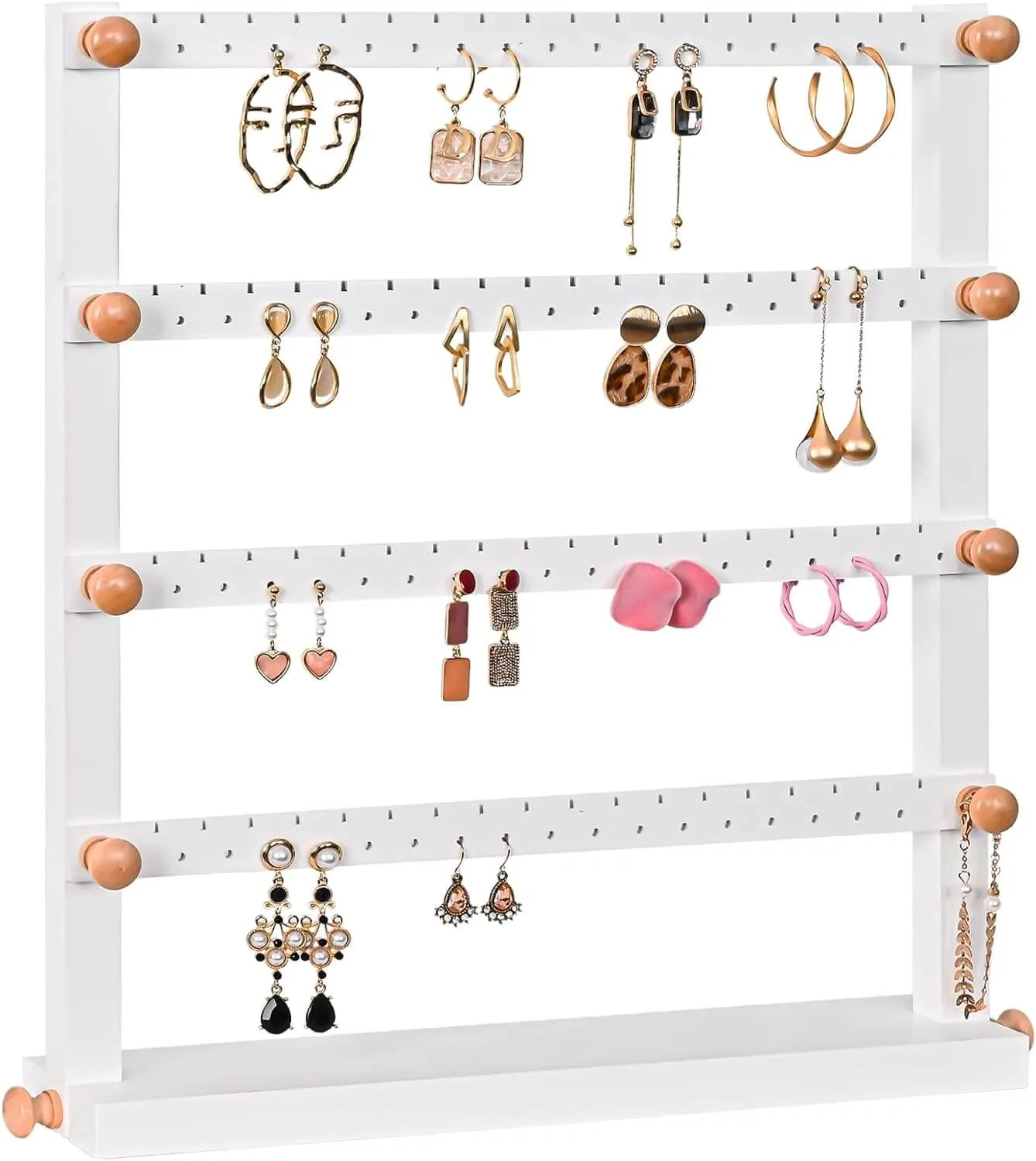 4-Layers Natural Wood Earring Stand with 72 Holes | Lolalet