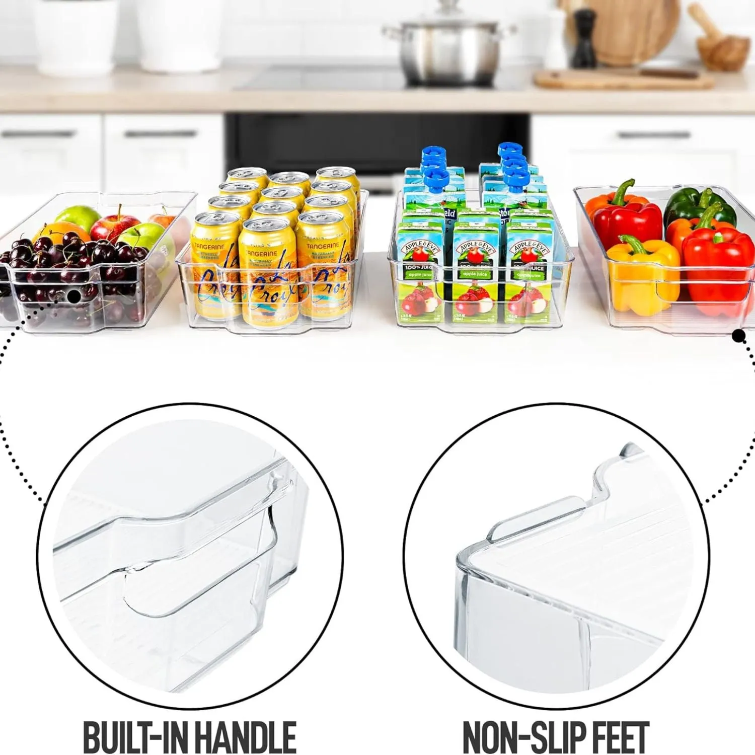 4 Pack Large Clear Refrigerator Organizer Bins