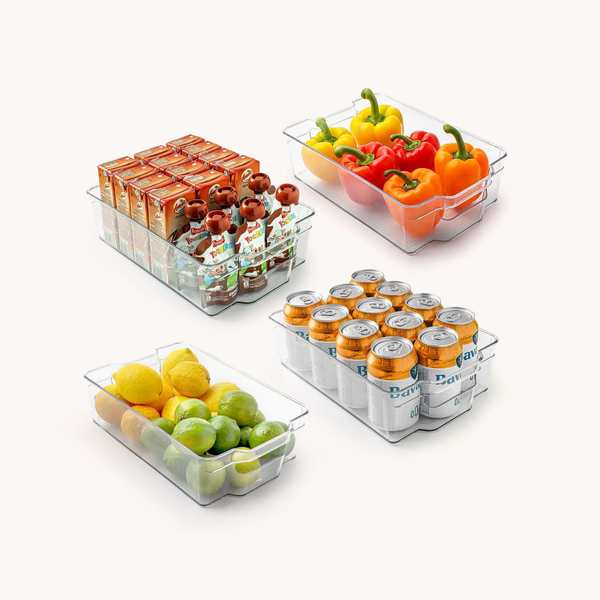 4 Pack Large Clear Refrigerator Organizer Bins