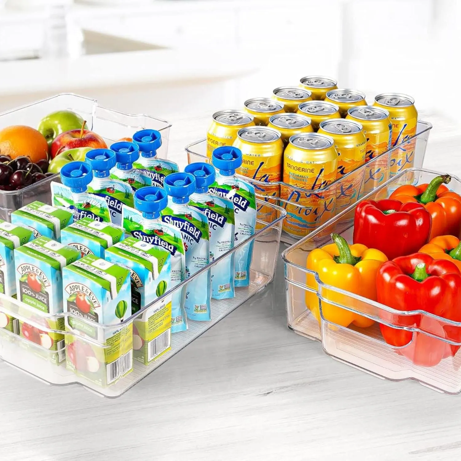 4 Pack Large Clear Refrigerator Organizer Bins