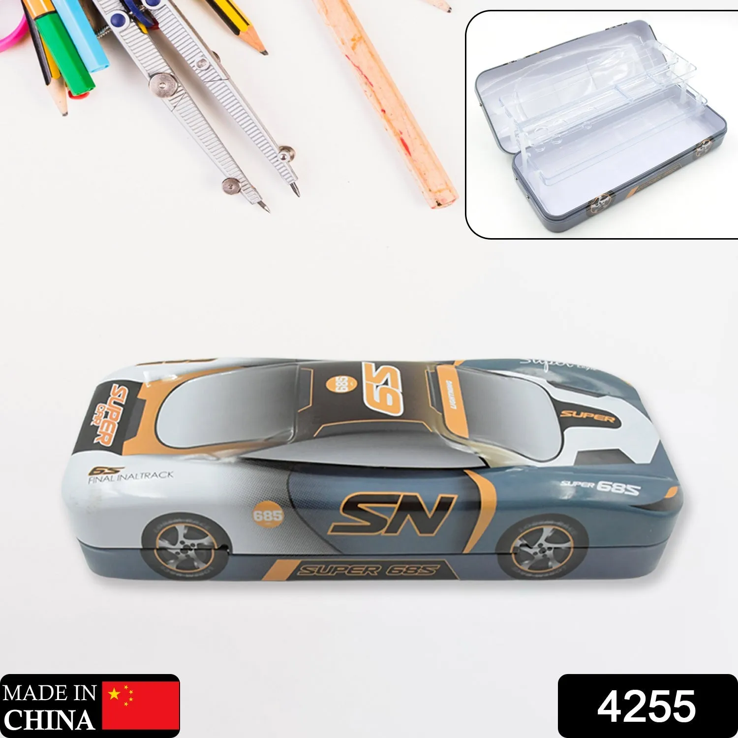 4255 Car Shape Metal Compass Box, Pencil Case for Kids Stationery Compass Box, Stationery Gift for School Kids Compass, Pencil Box, Birthday Return Gift for Kids (1 Pc)