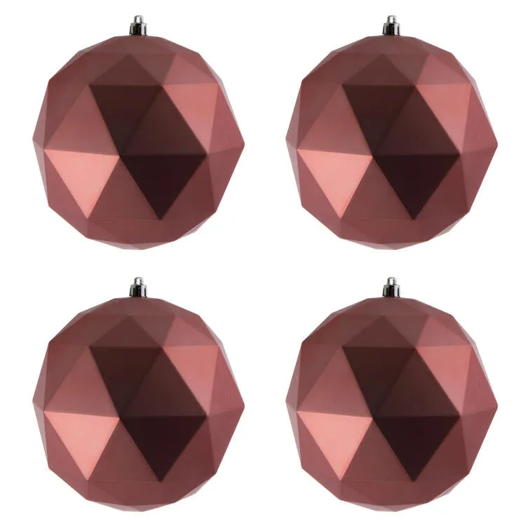 6" Coral Matte Geometric Balls Ornaments 4 Per Bag