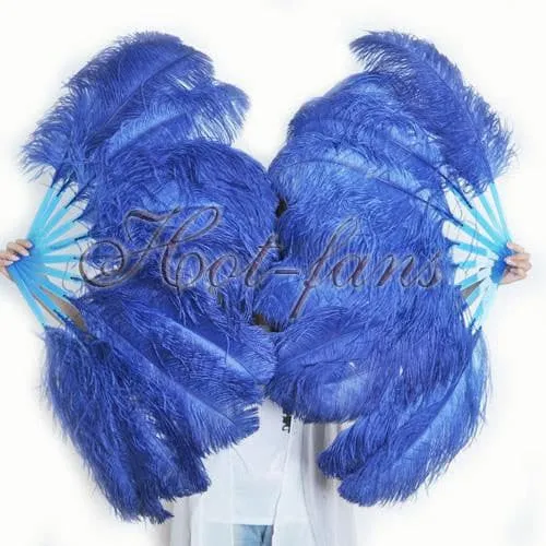 A pair Single layer navy Beginner’s Ostrich Feather Fan