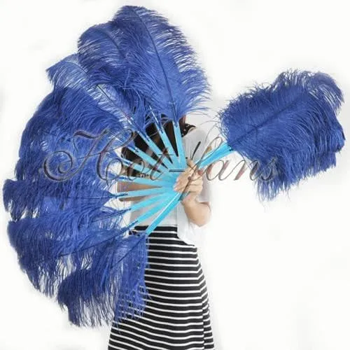 A pair Single layer navy Beginner’s Ostrich Feather Fan