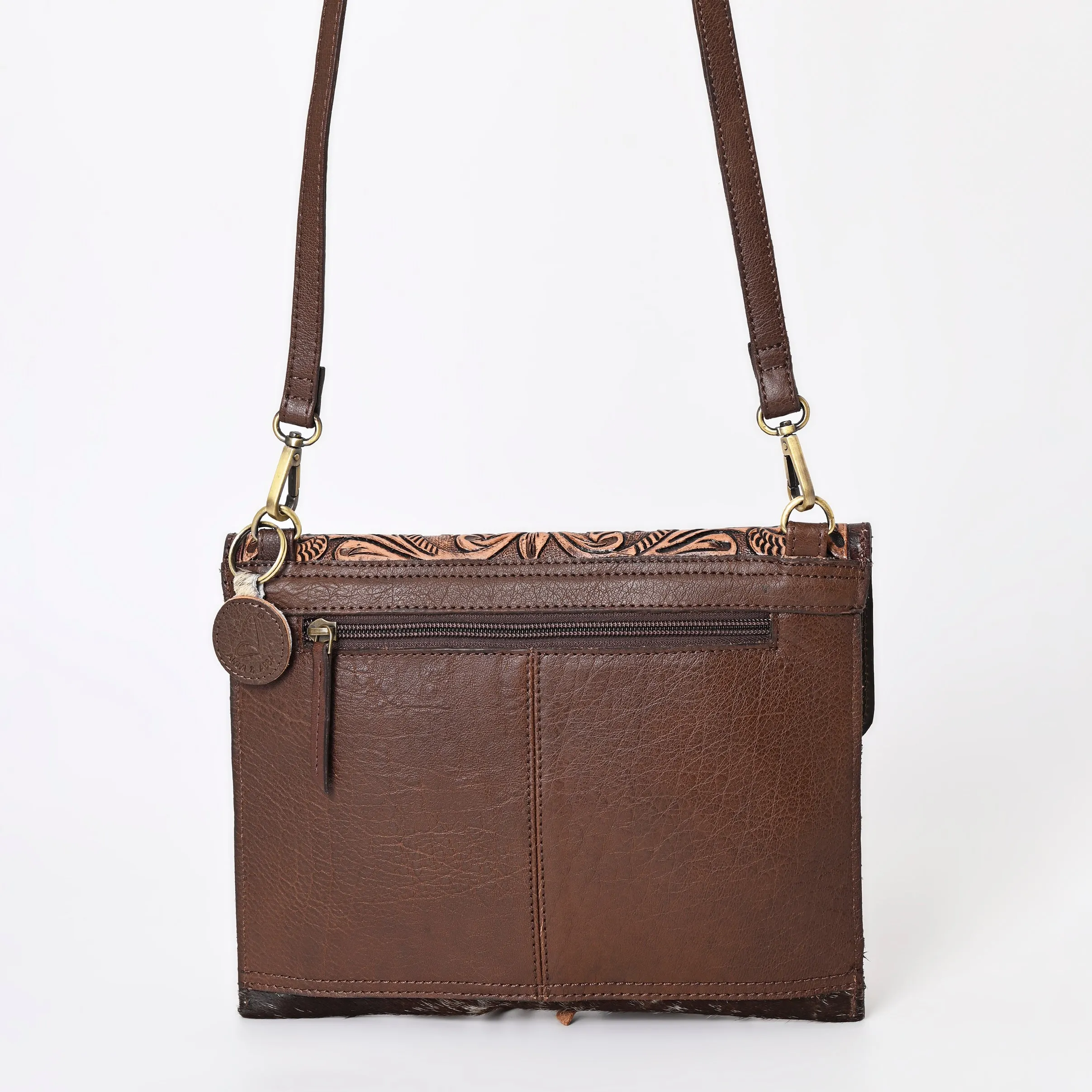 A&A-844A  Montana West Hand Tooled 100% Genuine Leather Hair On Cowhide  Fringe Crossbody