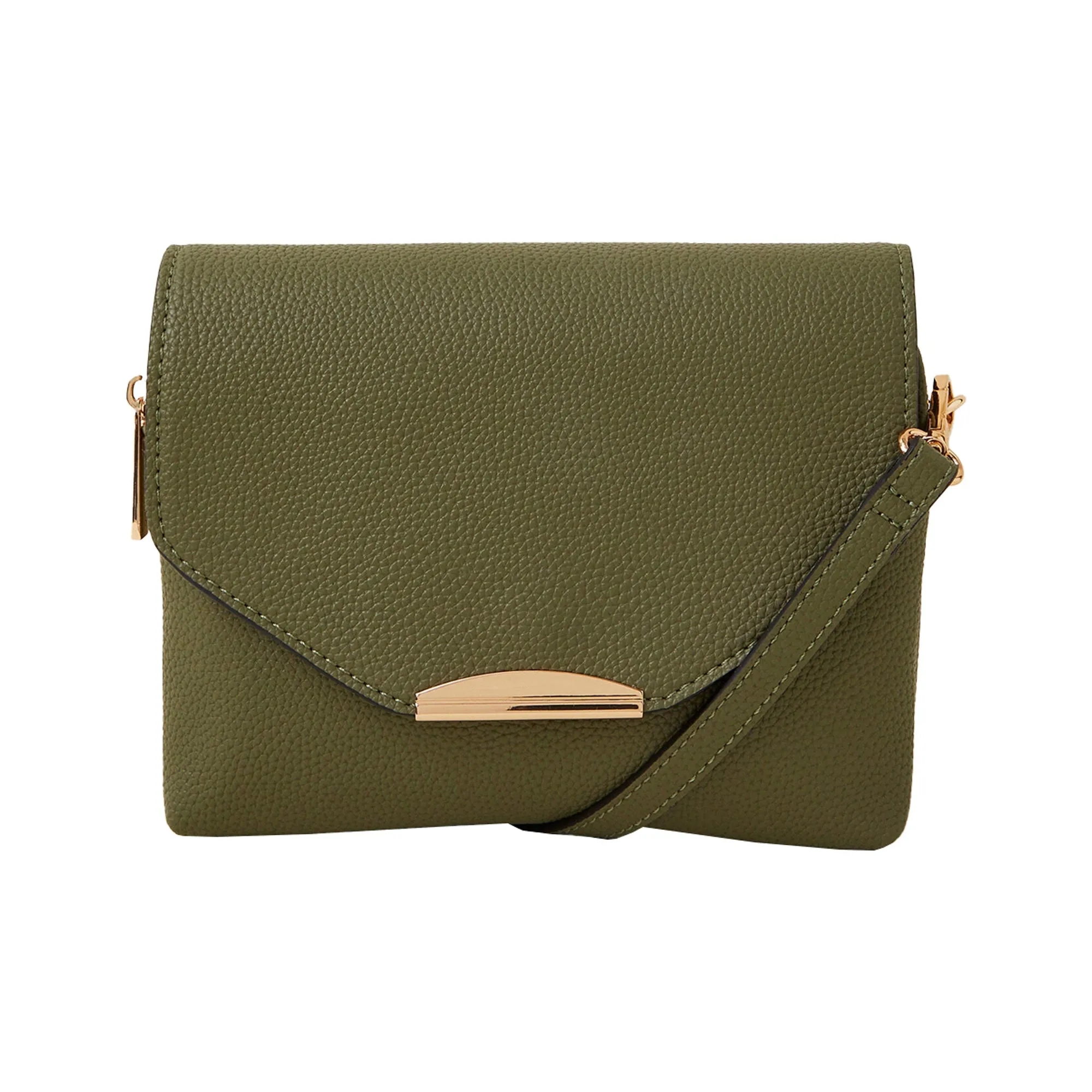 Accessorize London Women's Khaki Double Zip Cross-Body Bag