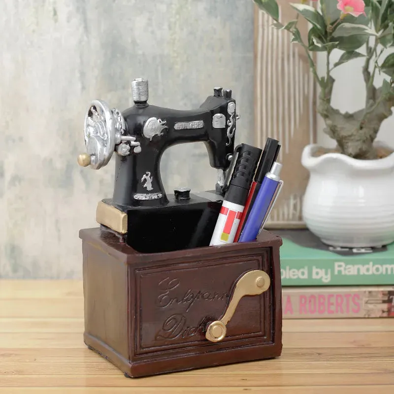 Antique Brown Sewing Machine Desk Organizer Showpiece