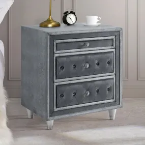 Antonella 3-drawer Upholstered Nightstand Grey