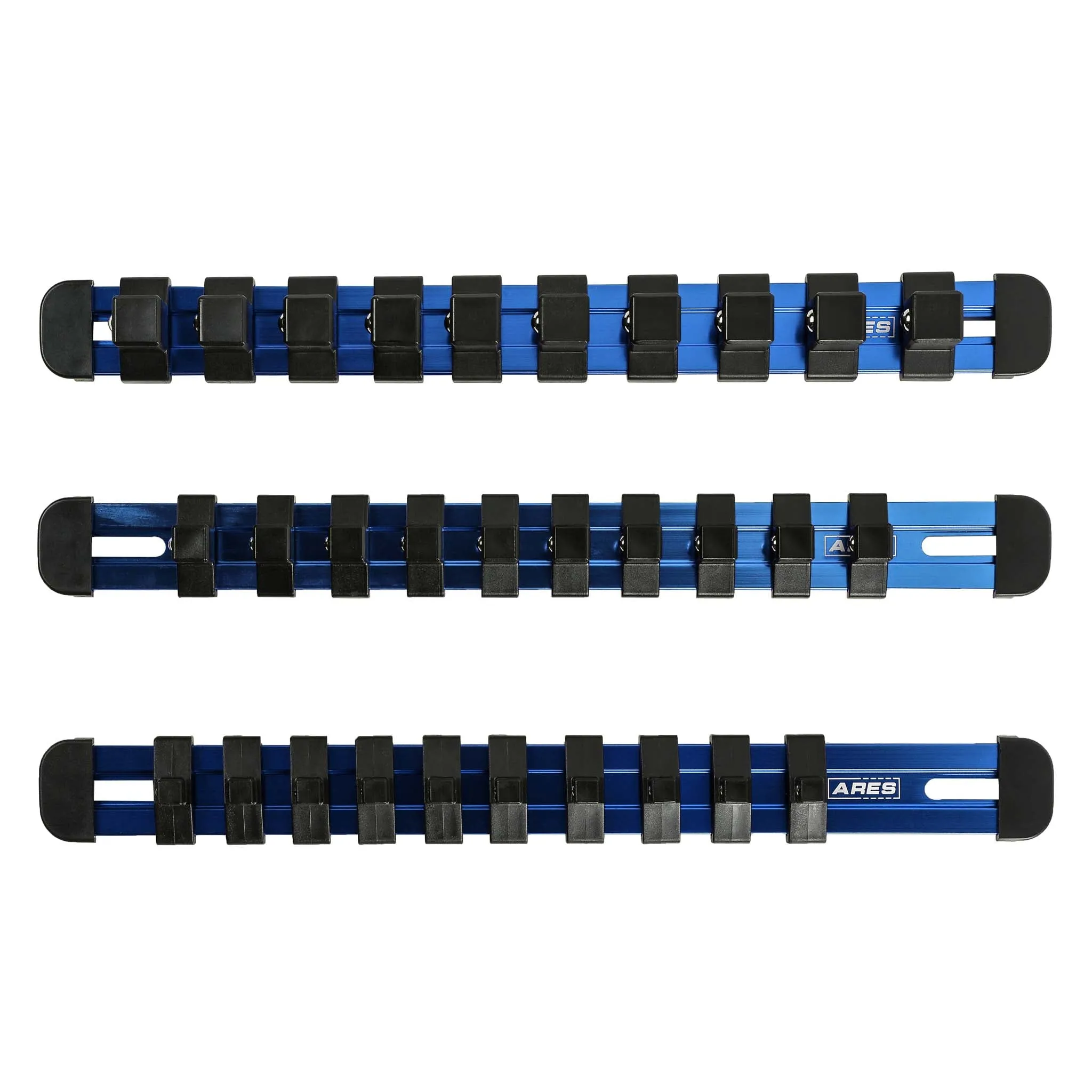 ARES 60110 - 3-Piece Blue 9.84-Inch Aluminum Socket Rail Set with Locking End Caps