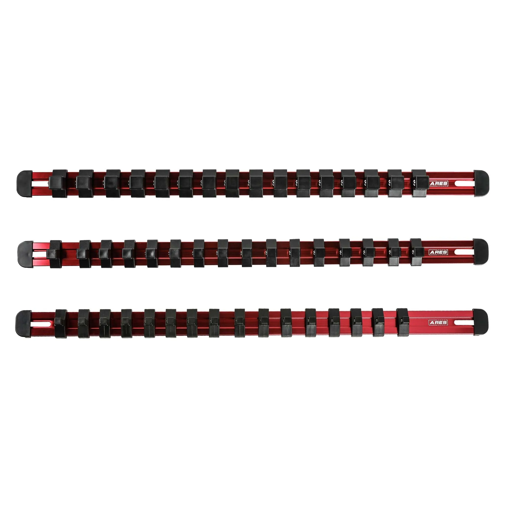 ARES 60124 - 3-Piece Red 17-Inch Aluminum Socket Rail Set with Locking End Caps