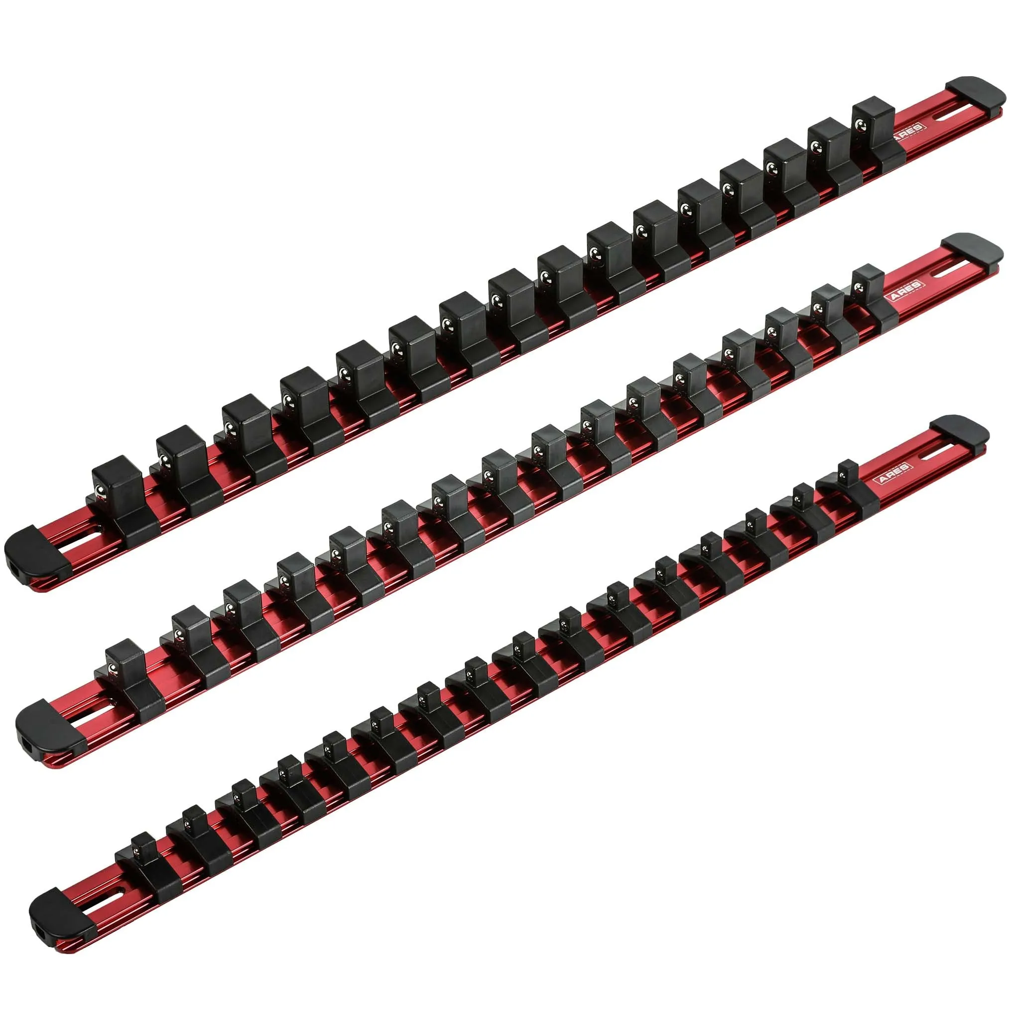 ARES 60124 - 3-Piece Red 17-Inch Aluminum Socket Rail Set with Locking End Caps