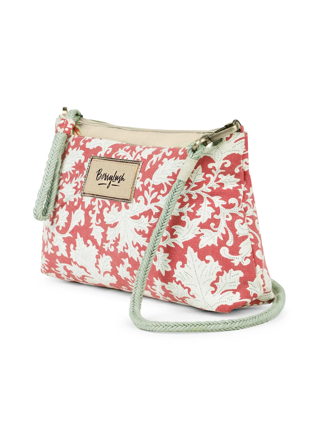 Berrylush Women Red & White Ethnic Motif Printed Canvas Detachable Sling Strap Small Clutch/Sling Bag