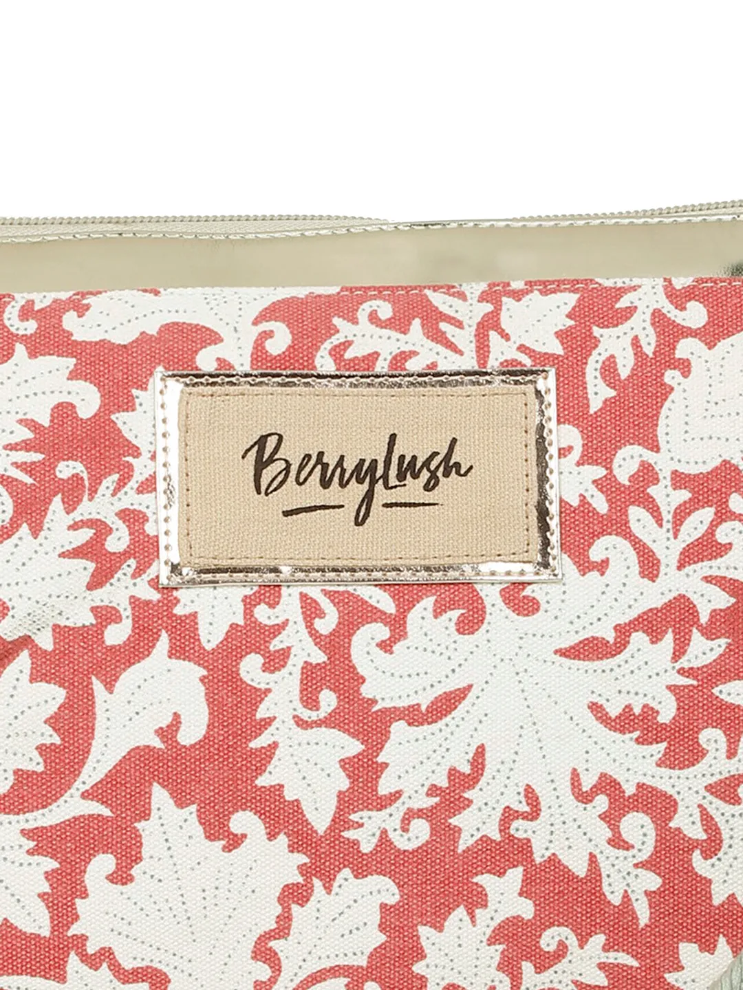 Berrylush Women Red & White Ethnic Motif Printed Canvas Detachable Sling Strap Small Clutch/Sling Bag