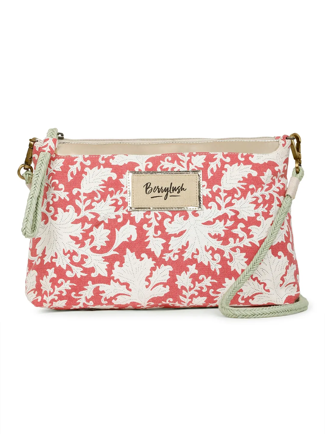 Berrylush Women Red & White Ethnic Motif Printed Canvas Detachable Sling Strap Small Clutch/Sling Bag