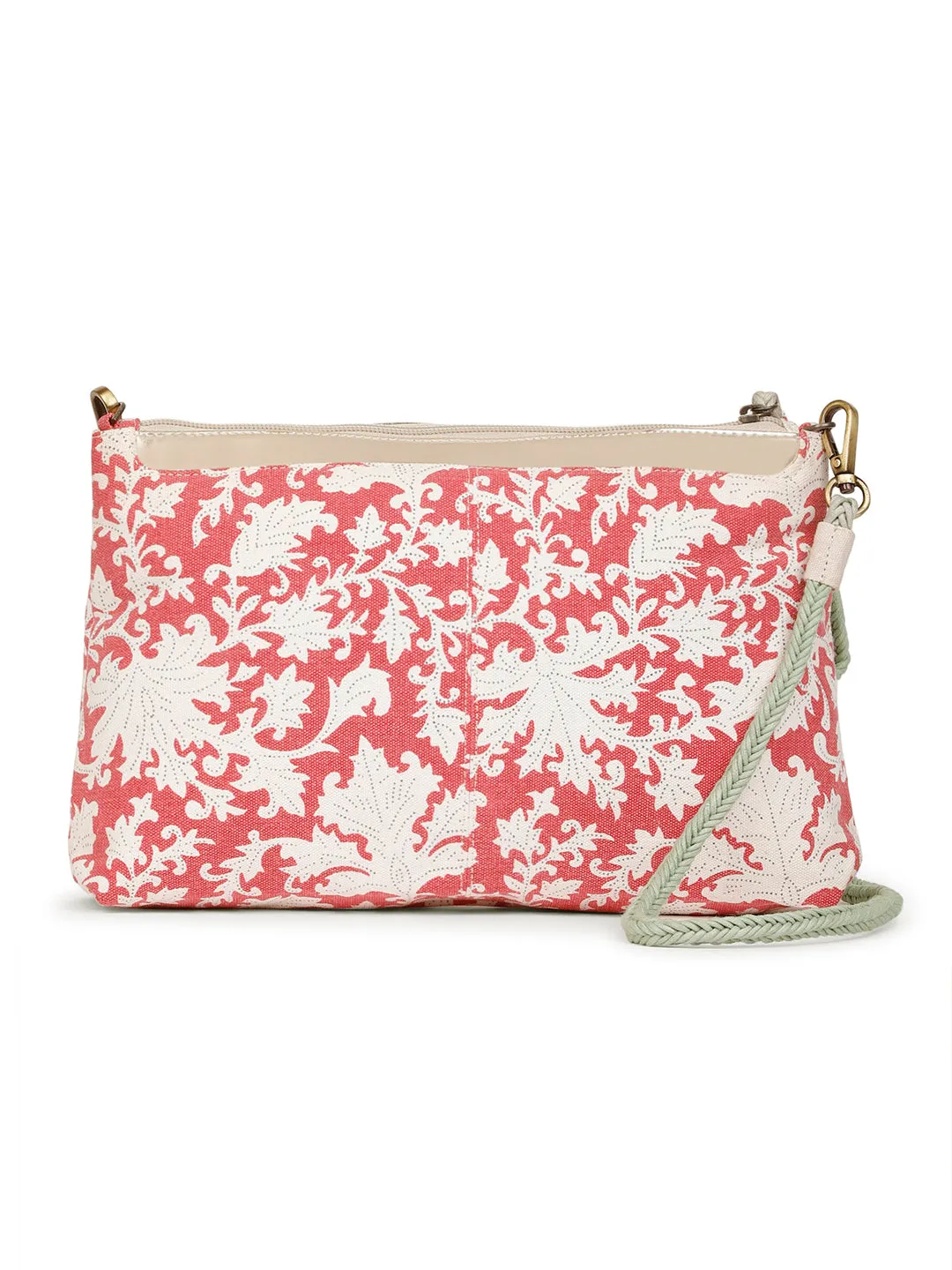 Berrylush Women Red & White Ethnic Motif Printed Canvas Detachable Sling Strap Small Clutch/Sling Bag