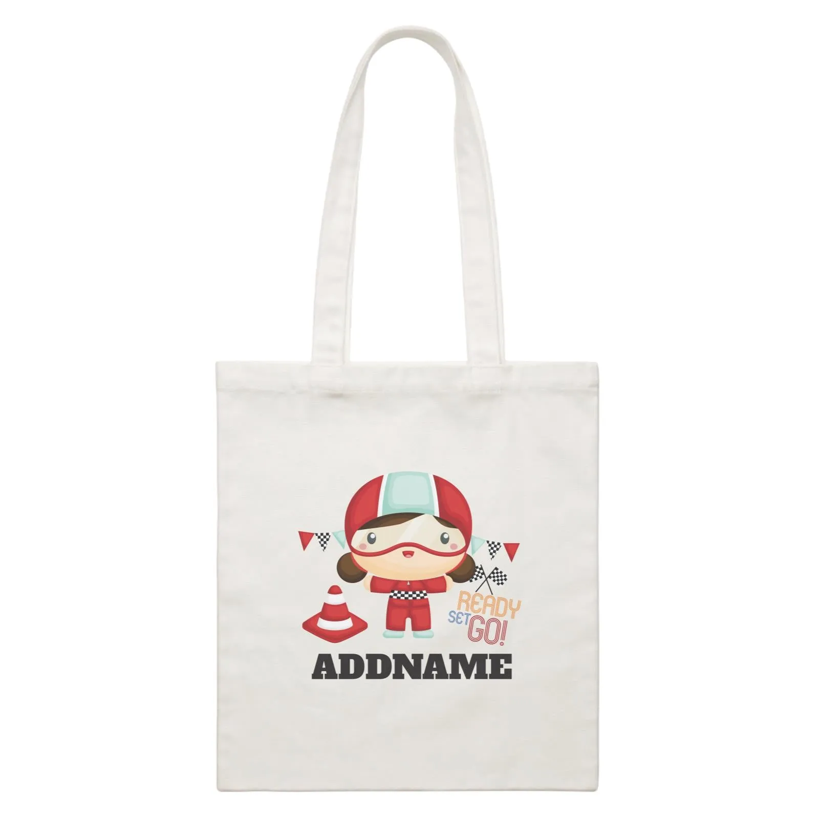 Birthday Cars Race Racer Girl Ready Set Go Addname White Canvas Bag