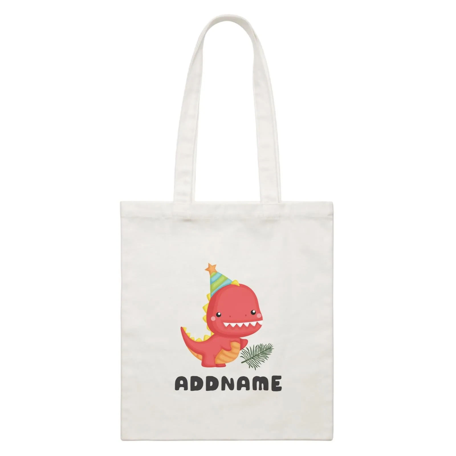 Birthday Dinosaur Happy Red Rex Wearing Party Hat Addname White Canvas Bag