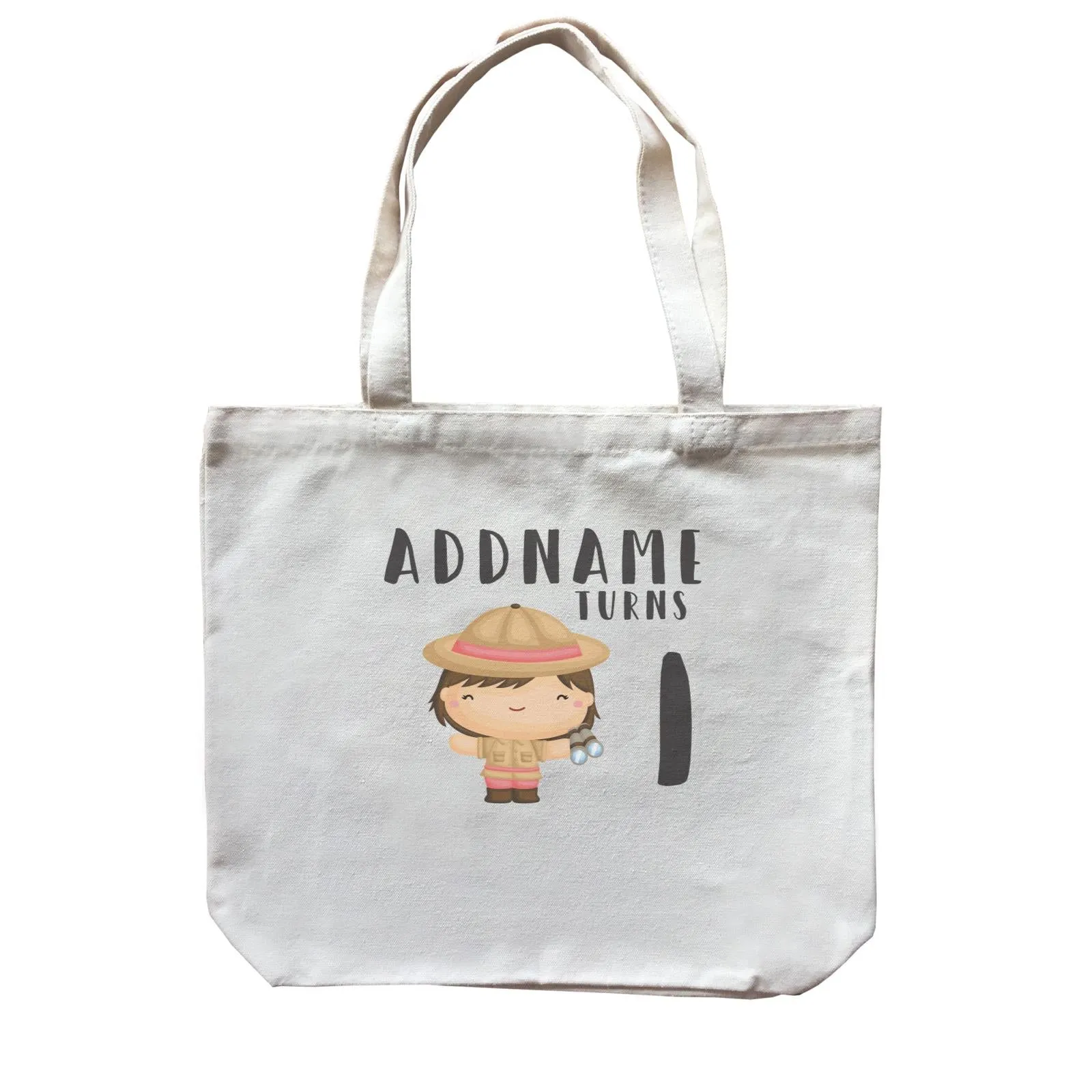 Birthday Safari Little Explorer Baby Girl Addname Turns 1 Canvas Bag