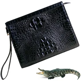 Black Alligator Mens Big Wristlet Clutch Purse Business Bag Premium Crocodile Handbag RFID Blocking CLUT01