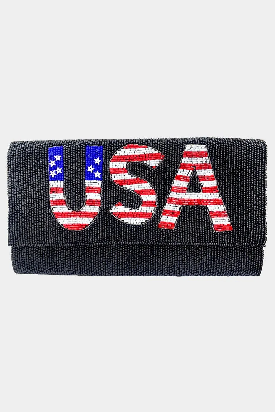 Black American USA Flag Beaded Clutch / Crossbody Bag