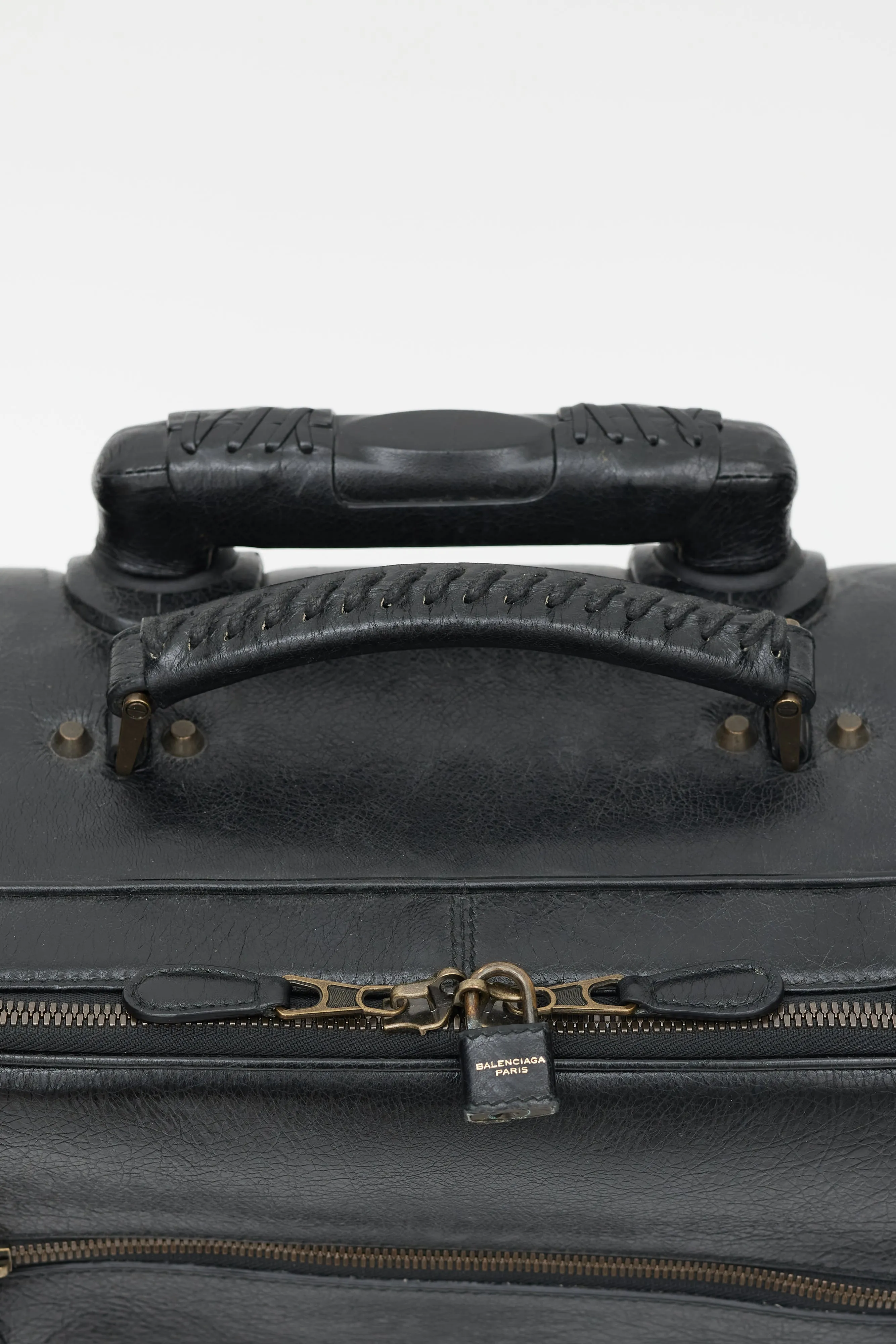 Black & Gold Leather City Suitcase