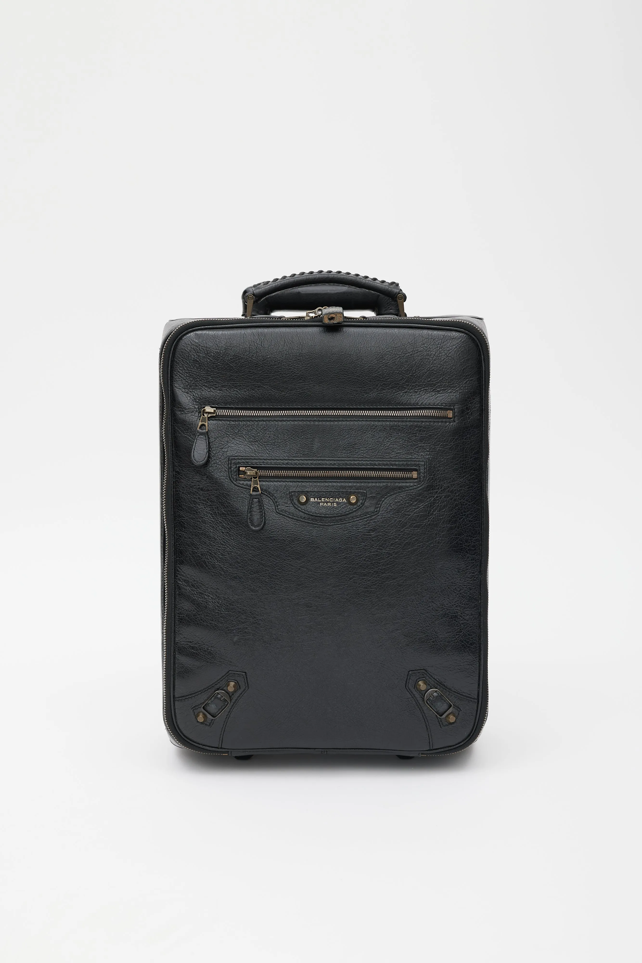 Black & Gold Leather City Suitcase