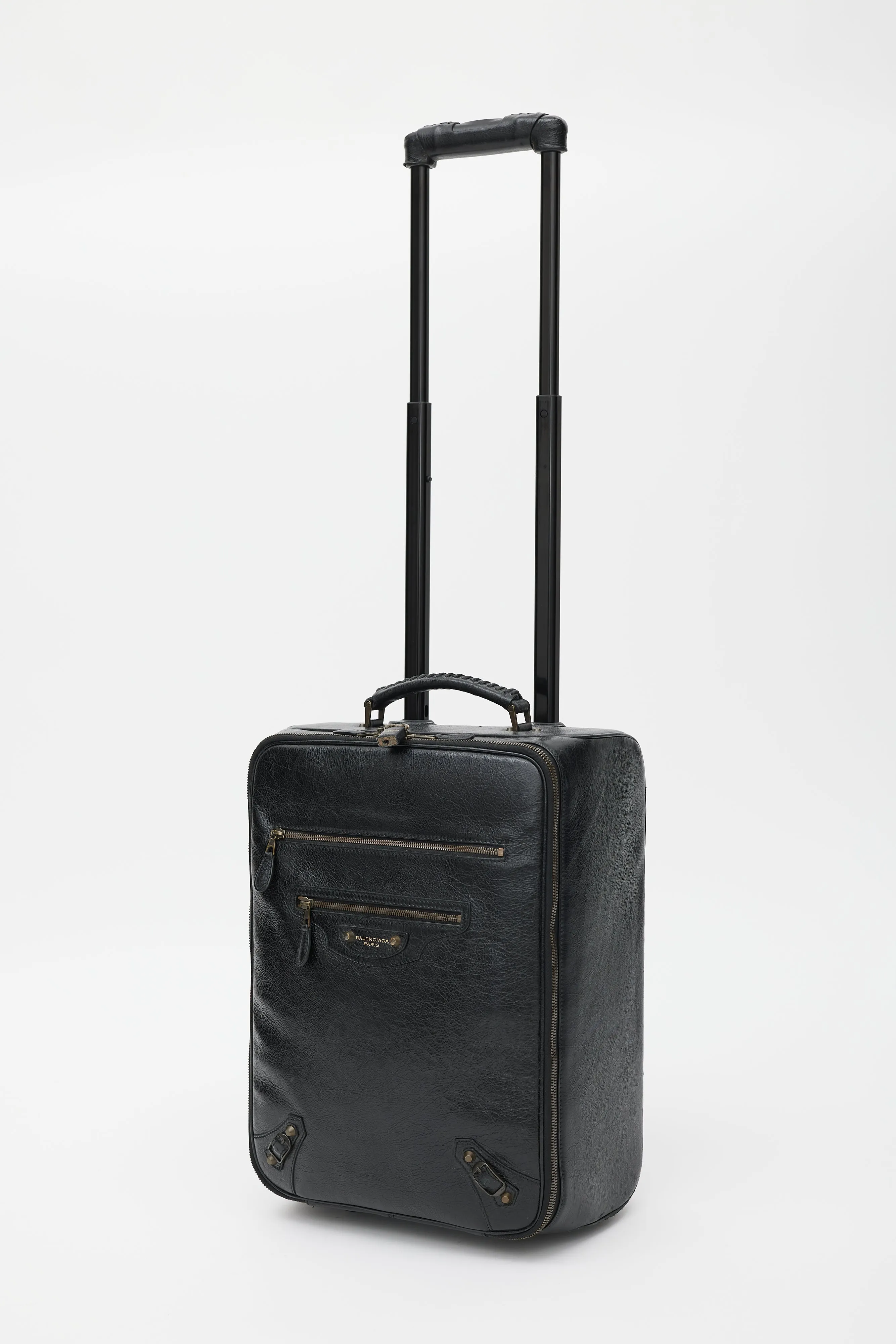 Black & Gold Leather City Suitcase