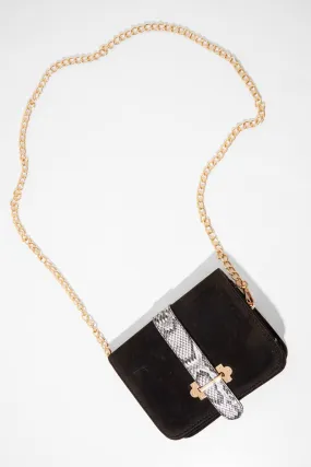 Black Faux Suede Snake Strap Bag - Eisa