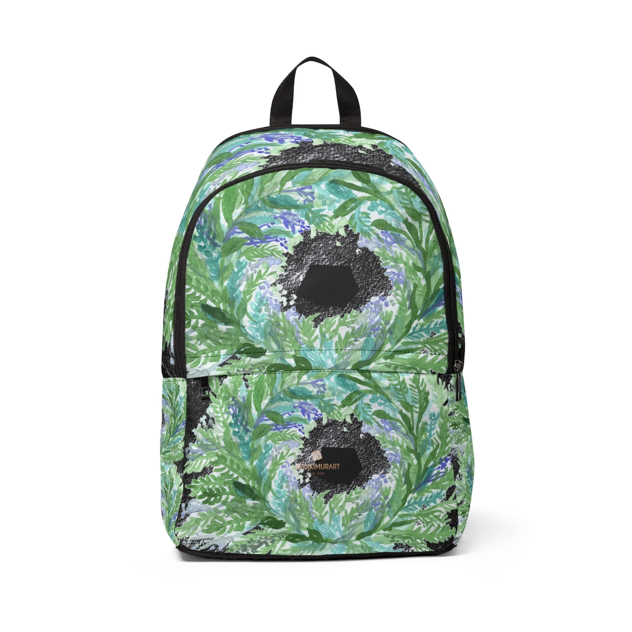 Black Lavender Print Backpack, Purple Floral Print Designer Unisex Fabric School Bag