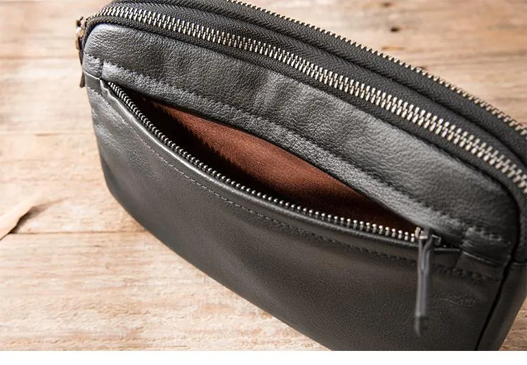 Black Leather Mens Long Zipper Clutch Wallet Wristlet Bag Long Wallet Phone Clutch Wallet for Men