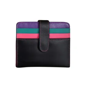 Black Multicolor Leather Bi-Fold Wallet, Colorful Leather Wallet