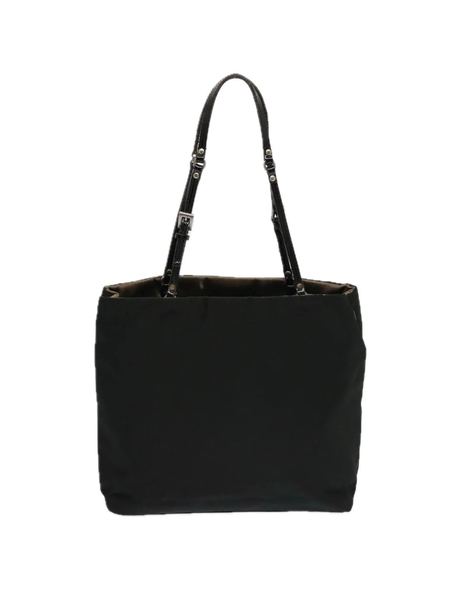 Black Nylon Hand Bag with Scratched Metal Fittings and Rubbing