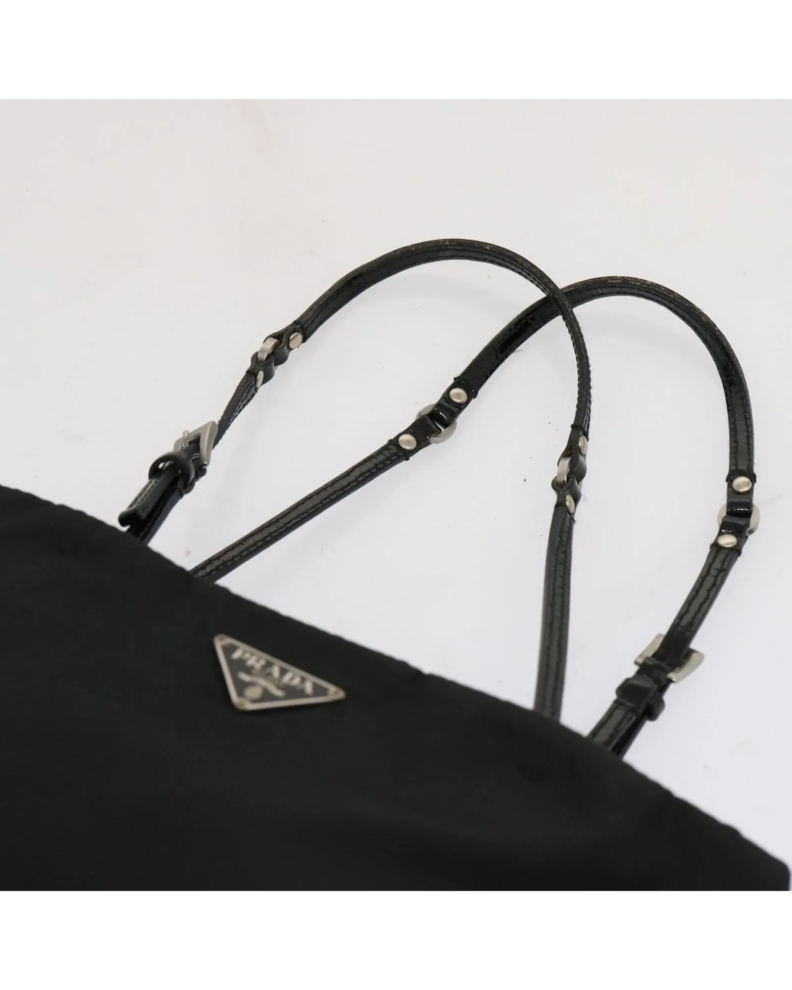 Black Nylon Hand Bag with Scratched Metal Fittings and Rubbing