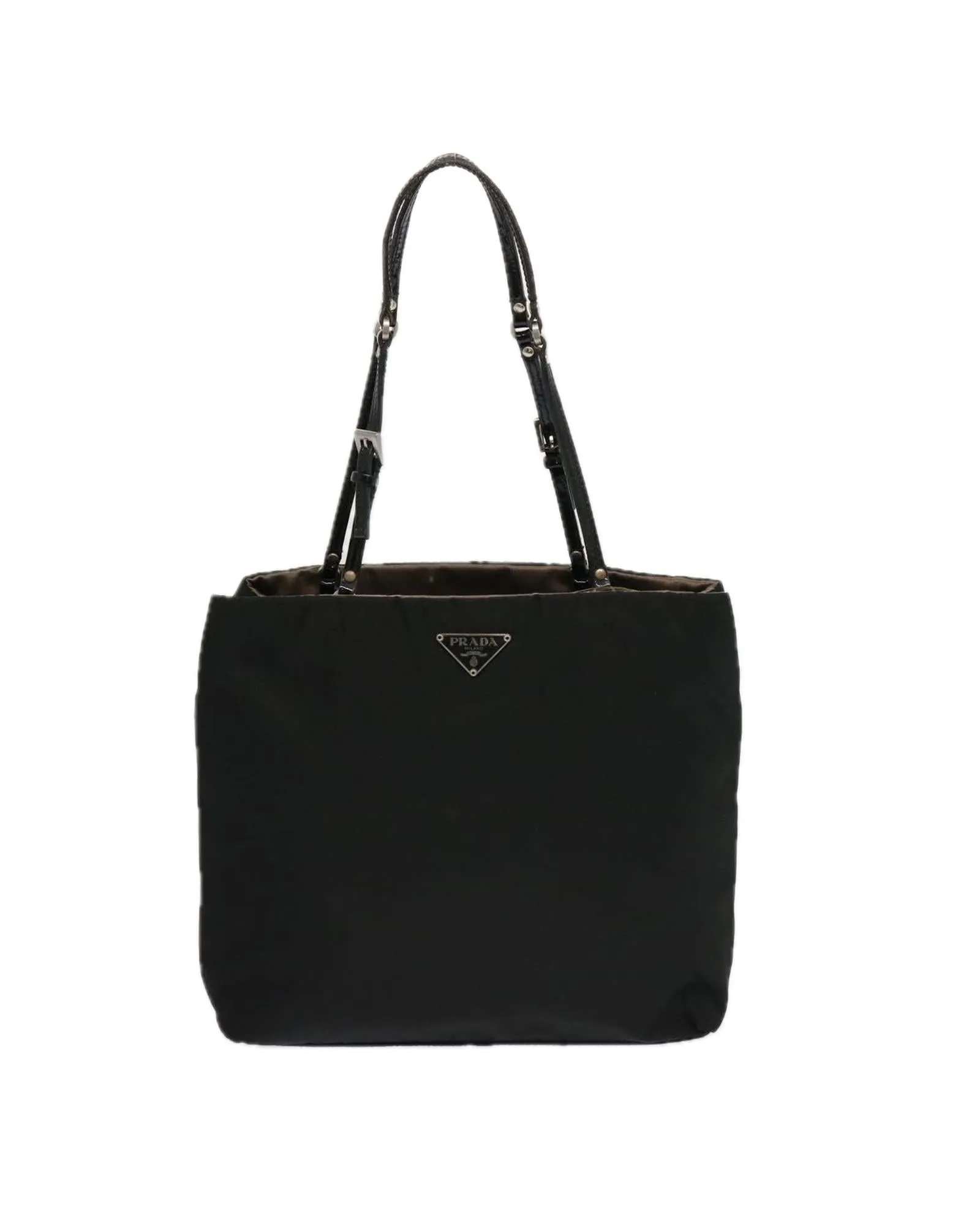 Black Nylon Hand Bag with Scratched Metal Fittings and Rubbing