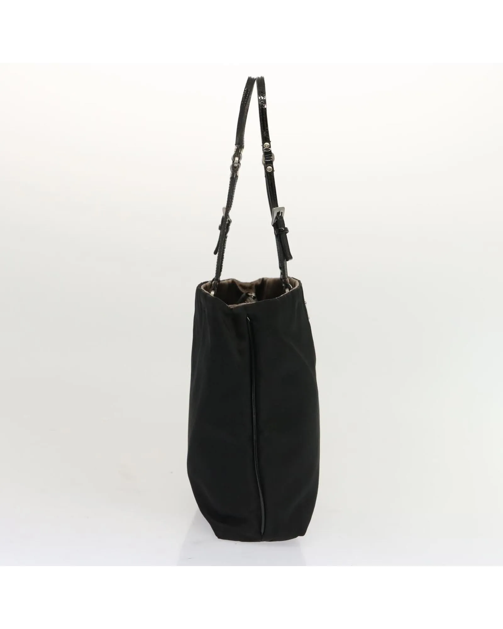 Black Nylon Hand Bag with Scratched Metal Fittings and Rubbing