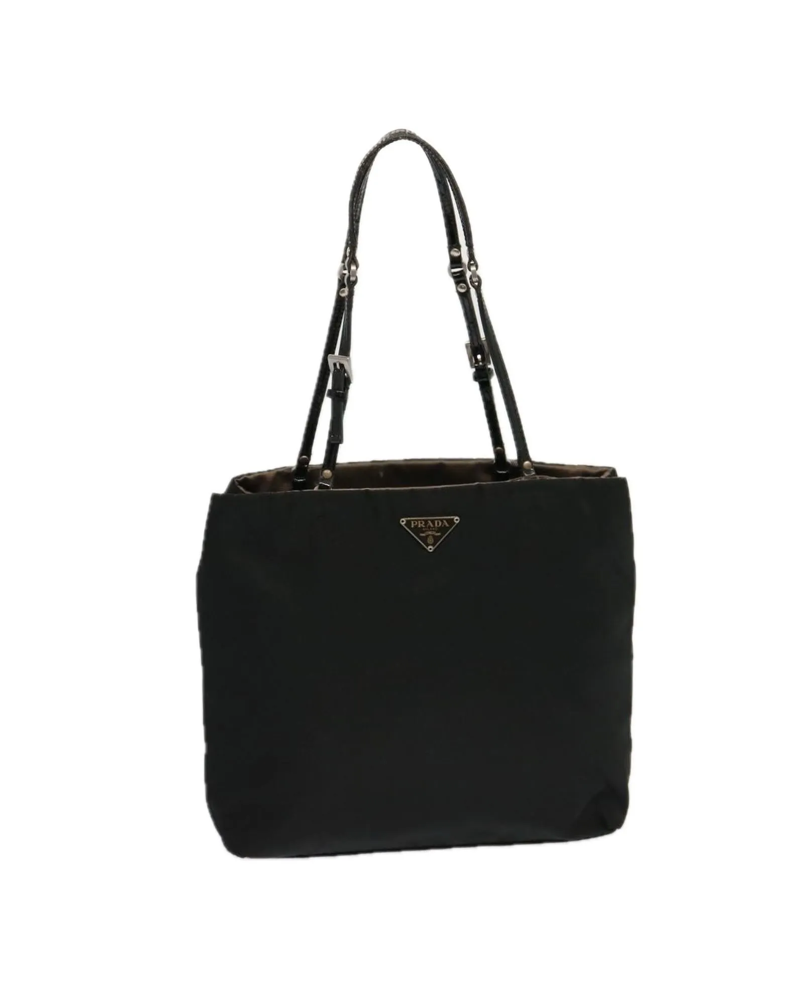 Black Nylon Hand Bag with Scratched Metal Fittings and Rubbing