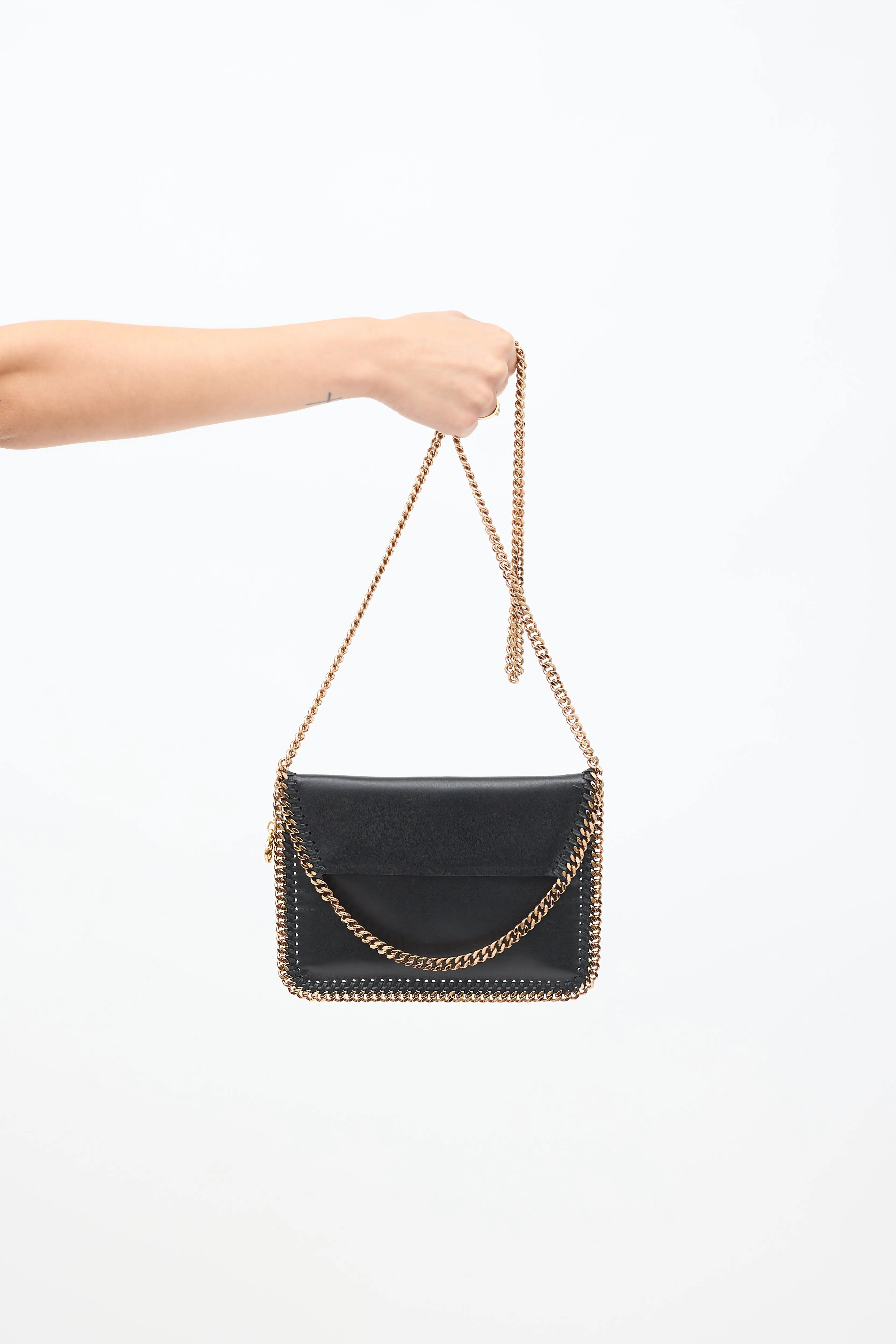 Black Vegan Leather Falabella Envelope Crossbody Bag