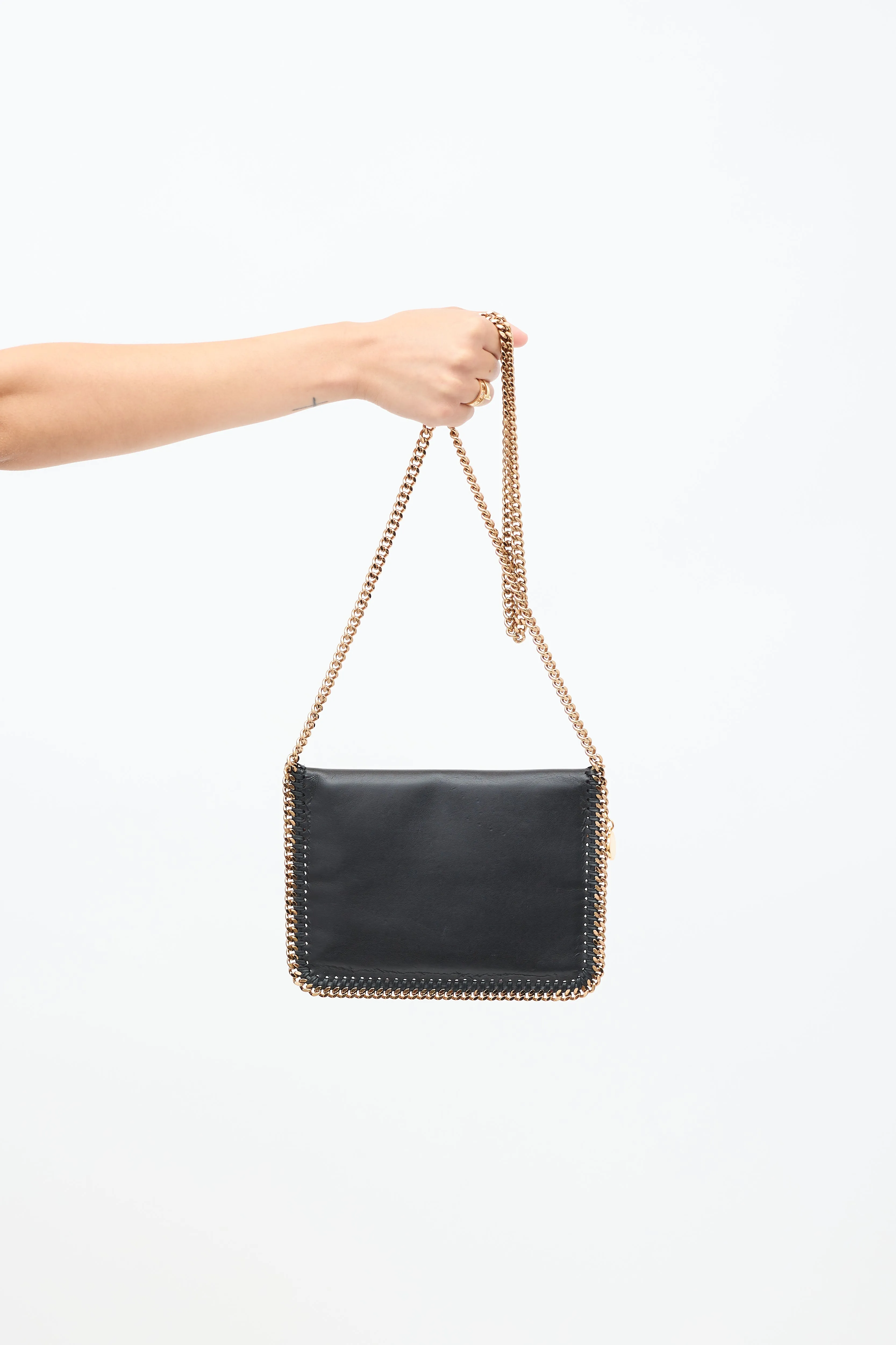 Black Vegan Leather Falabella Envelope Crossbody Bag