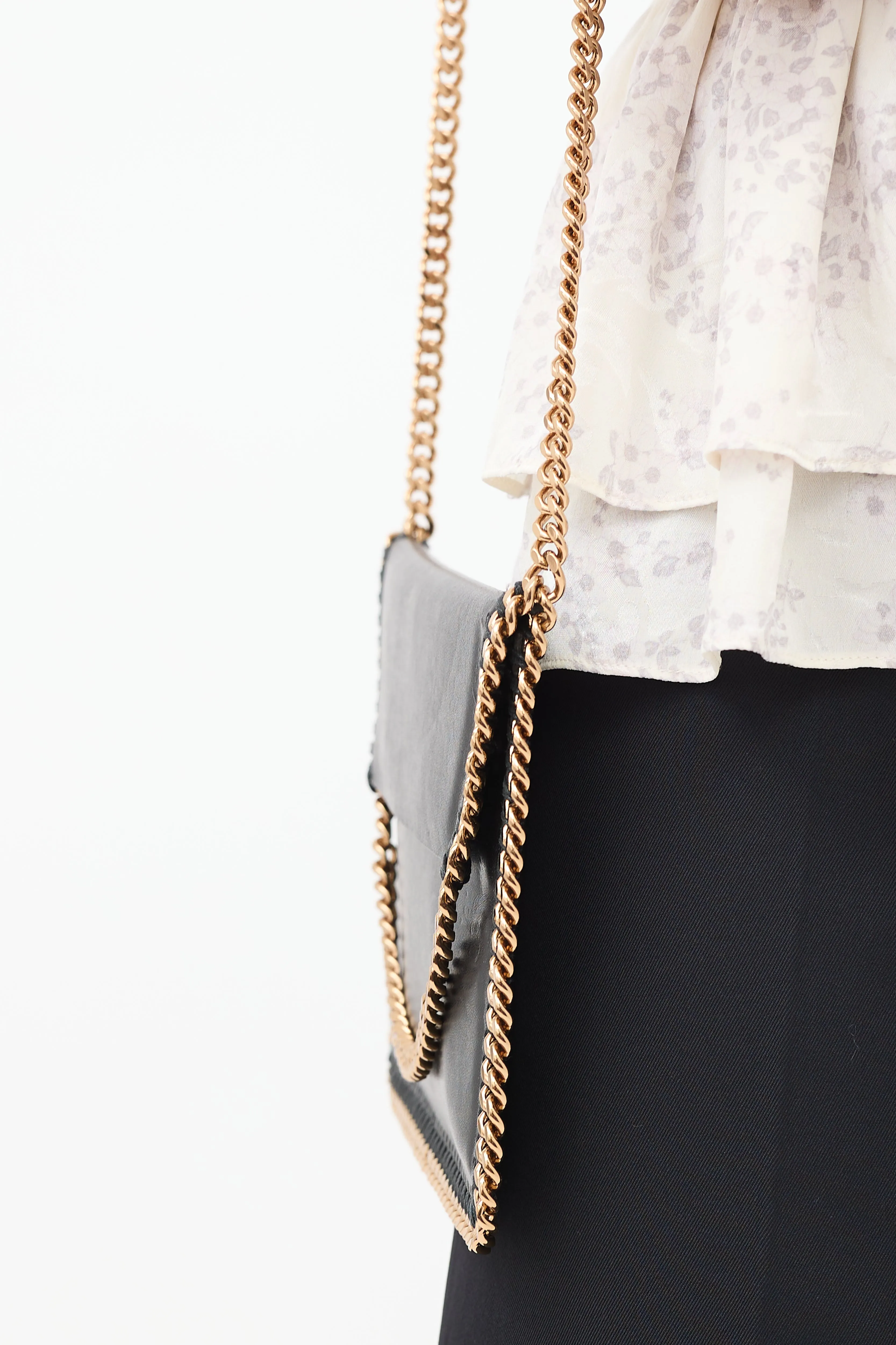 Black Vegan Leather Falabella Envelope Crossbody Bag