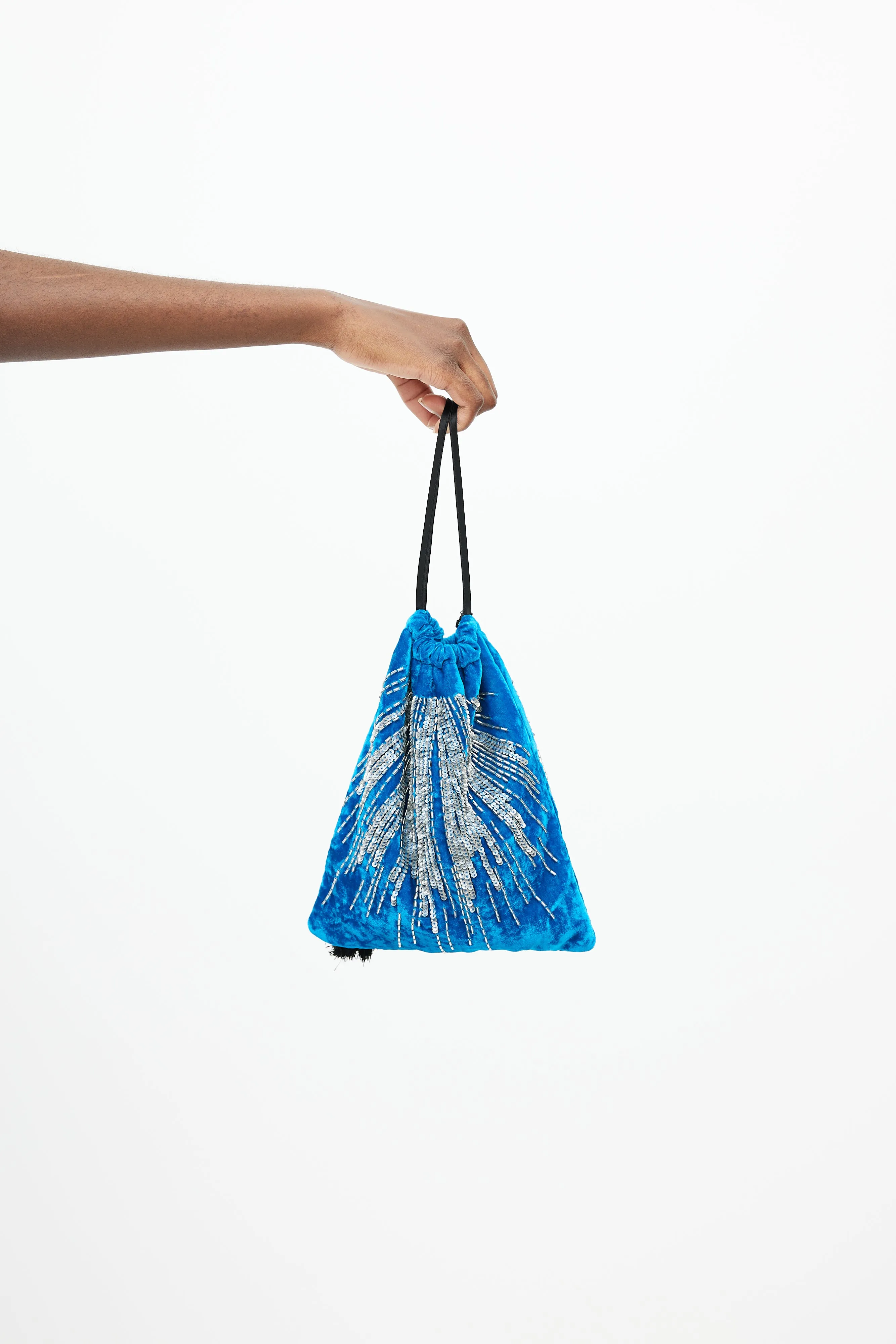 Blue & Silver Sequin Velvet Drawstring Pouch