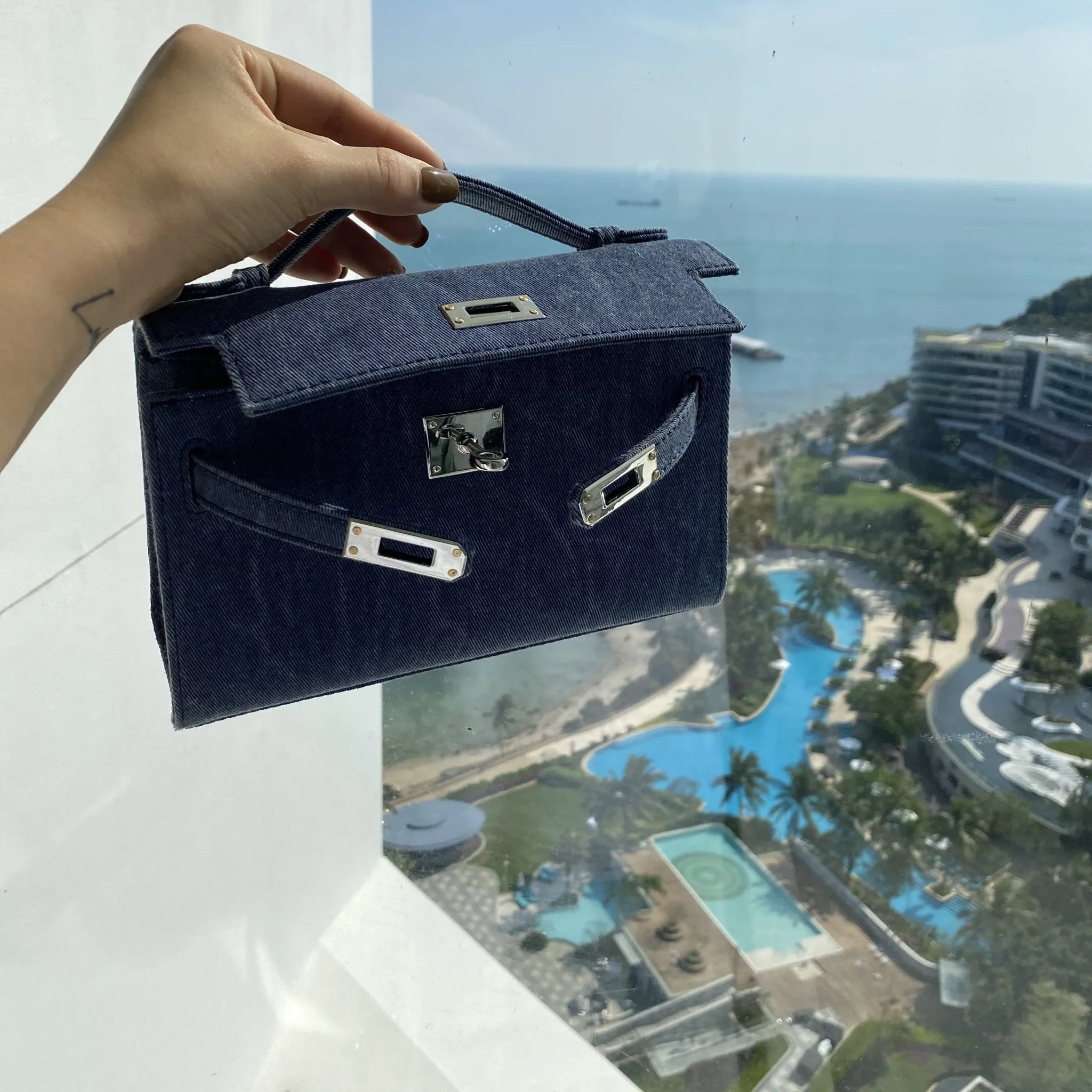 Blue Top Handle Bag